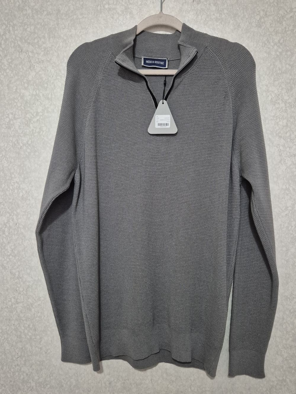 NWT Men's Gray Zip-Front Knit Sweater-Organic Cotton Blend-Size:L